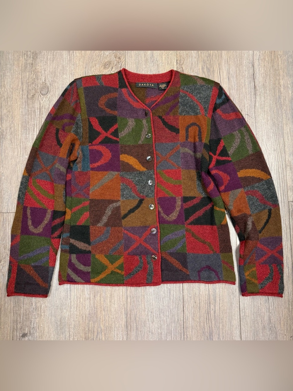 Vintage Dakota 100% Alpaca Abstract Cardigan Hand Loomed Bolivia M